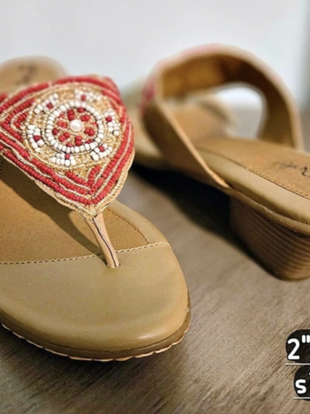 EuroSoft Beaded Wedge Sandals Brown & Red US 11